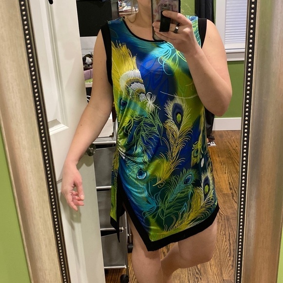 Peter Nygard Peacock Print Tunic Mini Dress EUC - Picture 1 of 11